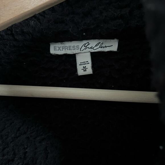 EXPRESS One Eleven Sherpa Fleece Quarter Zip Sweatshirt Varsity Stripe Womens M - Picture 9 of 9